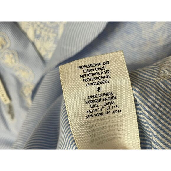 Alice + Olivia Toro Women's M Blue Button-Up Polyester Blend Shirt Pinstripe - Picture 5 of 9